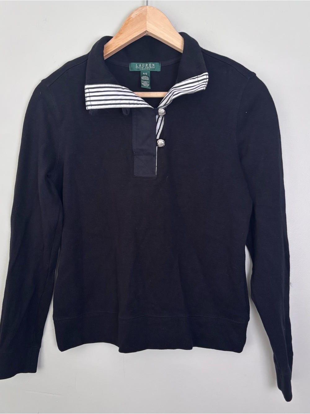 Lauren Ralph Lauren Petite VTG Knit Pullover Sweater-Black/White-Petite Small